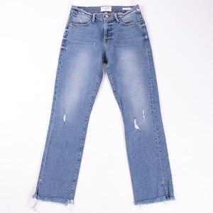 LNWOT Frame Medium Wash Le High Straight Frayed Hem Jeans Women's Stretch SZ 25